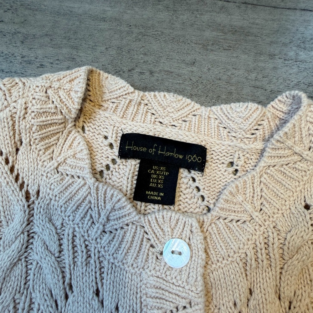House of Harlow 1960 Cropped Cardigan XS Tan Boho Scallop Knit Y2K - Picture 6 of 12